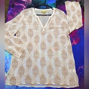 Oleg Cassini Women’s Beige Patterned Blouse